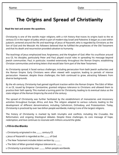 The Origins and Spread of Christianity Reading Comprehension Passages ...