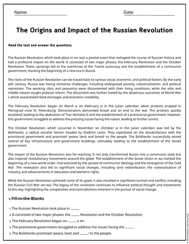 The Origins and Impact of the Russian Revolution Reading Comprehension ...