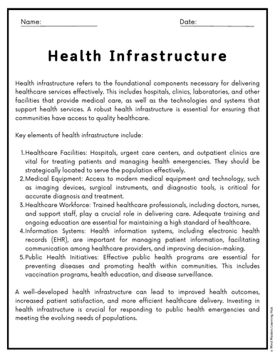 Health Infrastructure Reading Comprehension Passages & Questions ...
