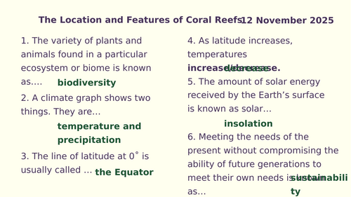 Y8 Ecosystems: Location and features of coral reefs