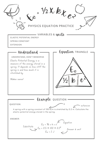 Elastic Potential equation - Physics equation worksheet