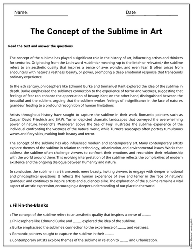 The Concept of the Sublime in Art Reading Comprehension Passages ...