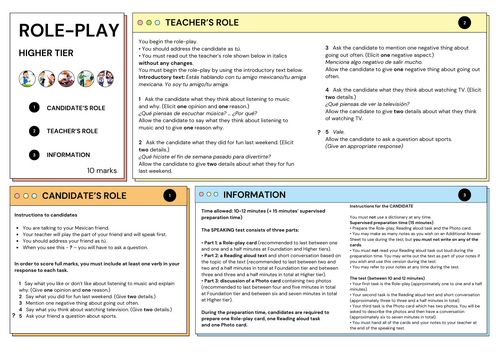 Exam practice GCSE MFL 2024 Role-Play Scenarios (Higher Tier) Sample material 2026 Spec