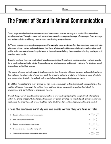 The Power of Sound in Animal Communication: Reading Comprehension ...