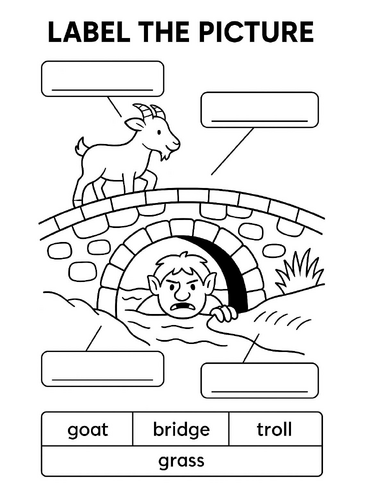 Three Billy Goats Gruff Label the Picture