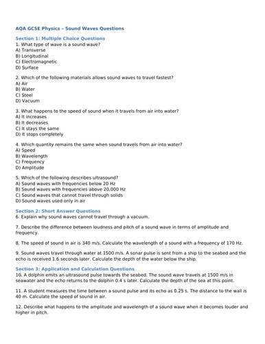 NEW AQA Physics (2016) - Sound Waves