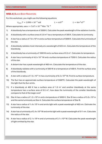 Edexcel A Level Physics - Thermodynamics Worksheets