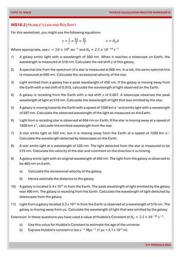 Edexcel A Level Physics - Space Worksheets