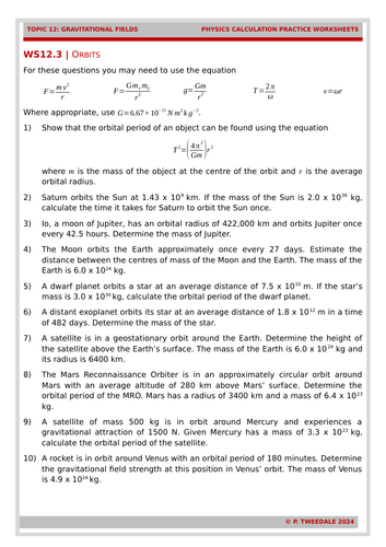 Edexcel A Level Physics - G Fields Worksheets