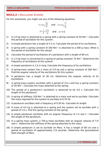Edexcel A Level Physics - Oscillations Worksheets