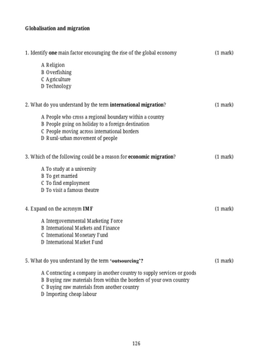 Geography IGCSE Worksheet GLOBALISATION and MIGRATION | Teaching Resources