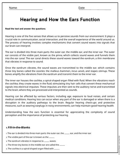 Hearing and How the Ears Function Reading Comprehension Passages ...