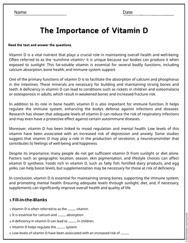 The Importance of Vitamin D Reading Comprehension Passages & Questions ...