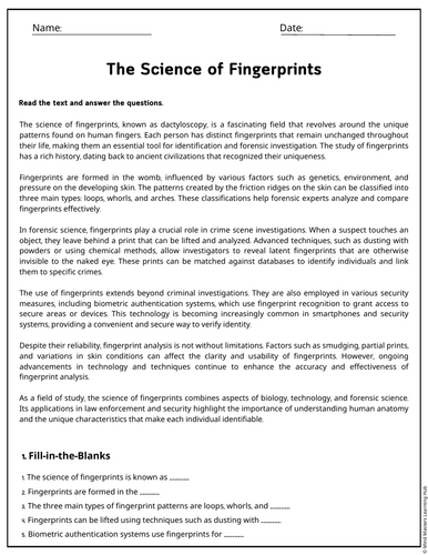 The Science of Fingerprints Reading Comprehension Passages & Questions ...