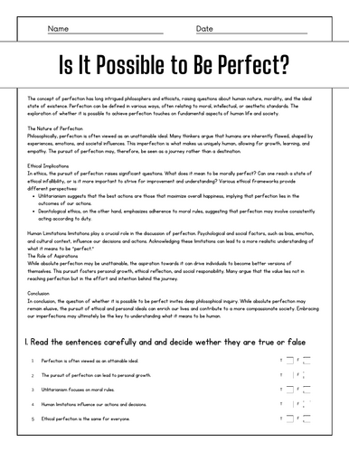 Is It Possible to Be Perfect?: Reading Comprehension Passages ...
