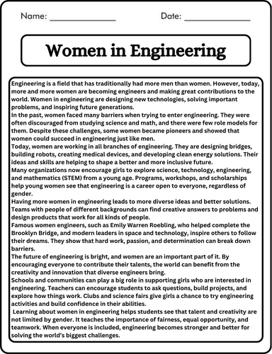 Women in Engineering - Engineering and Technology Reading Comprehension ...