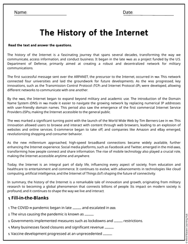 The History of the Internet Reading Comprehension Passages & Questions ...