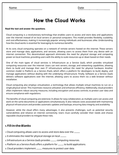 How the Cloud Works Reading Comprehension Passages & Questions ...