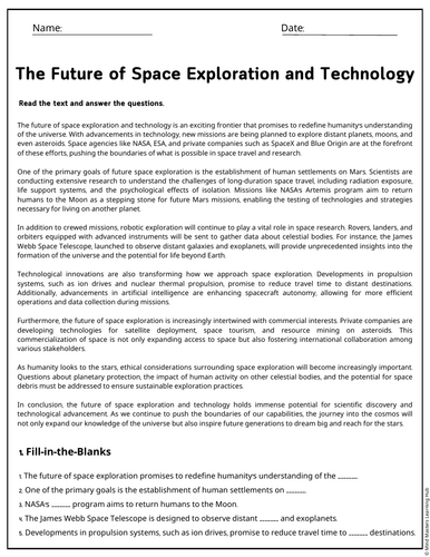 The Future of Space Exploration and Technology Reading Comprehension ...