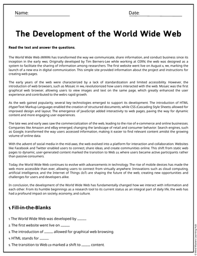 The Development of the World Wide Web Reading Comprehension Passages ...