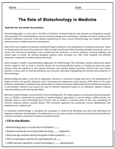 The Role of Biotechnology in Medicine Reading Comprehension Passages ...