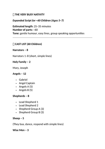 The Very Busy Nativity- script, stage directions, prop list & song ...