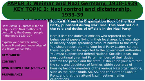 EDEXCEL GCSE HISTORY WEIMAR AND NAZI GERMANY KEY TOPIC 3: NAZI CONTROL ...