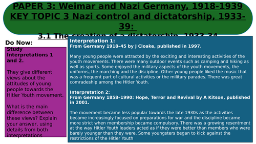 EDEXCEL GCSE HISTORY WEIMAR AND NAZI GERMANY KEY TOPIC 3: NAZI CONTROL AND DICTATORSHIP, 1933-39