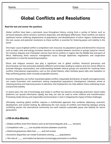 Global Conflicts and Resolutions Reading Comprehension Passages ...