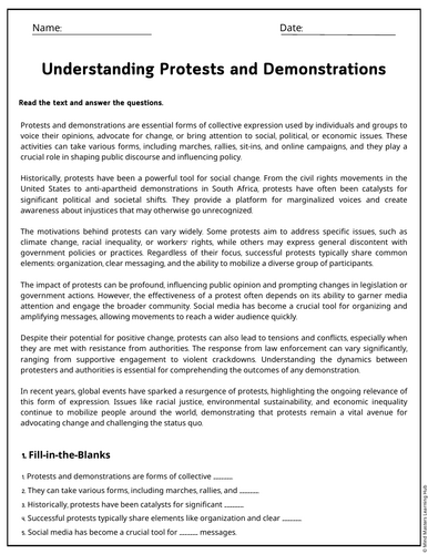 Understanding Protests and Demonstrations Reading Comprehension ...