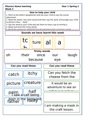 Little Wandle Homework sheet Year 1 Spring 2 Week 1-5 | Teaching Resources