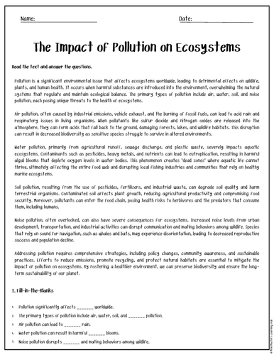 The Impact of Pollution on Ecosystems Reading Comprehension Passages ...
