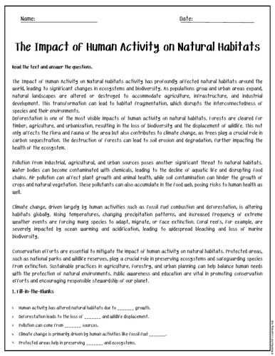The Impact of Human Activity on Natural Habitats Reading Comprehension ...