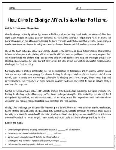 How Climate Change Affects Weather Patterns Reading Comprehension ...