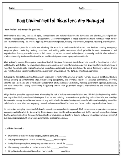 How Environmental Disasters Are Managed Reading Comprehension Passages ...