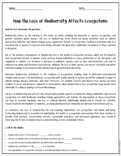 How the Loss of Biodiversity Affects Ecosystems Reading Comprehension ...
