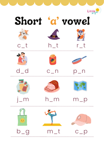 Short Vowel Worksheets – A, E, I, O, U (CVC Word Practice)