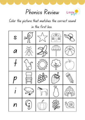 SATPIN Phonics Review Worksheet – EYFS / KS1 Early Reading & Sound Recognition Activity