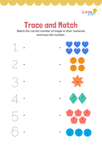 Trace and Match Worksheet – EYFS / KS1 Counting, Number Recognition and Fine Motor Skills