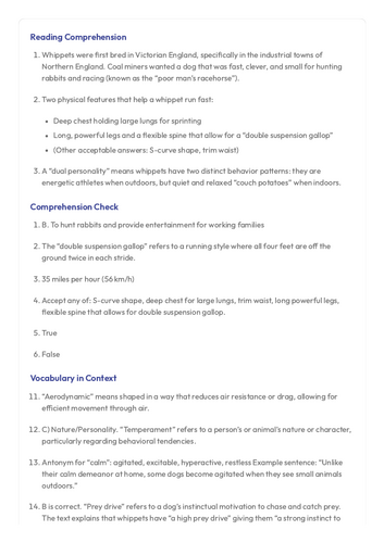 Year 6 SATS Style Comprehension on Whippets