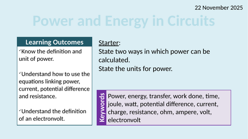 OCR AAQ in Applied Science- P1.1.3 Power and Energy in Circuits