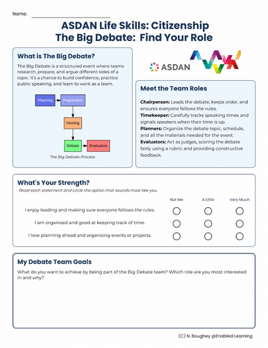 ASDAN Life Skills Citizenship - Prepping for the Big Debate