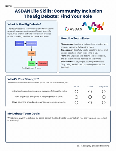 ASDAN Life Skills - Community Inclusion - The Big Debate Prep