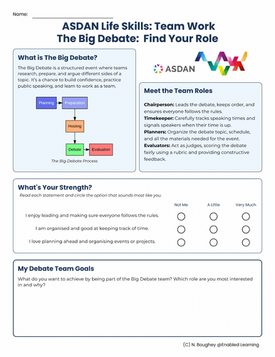 ASDAN Life Skills - Team Work - The Big Debate