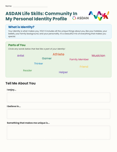 ASDAN Life Skills - Community Inclusion - Personal Identity