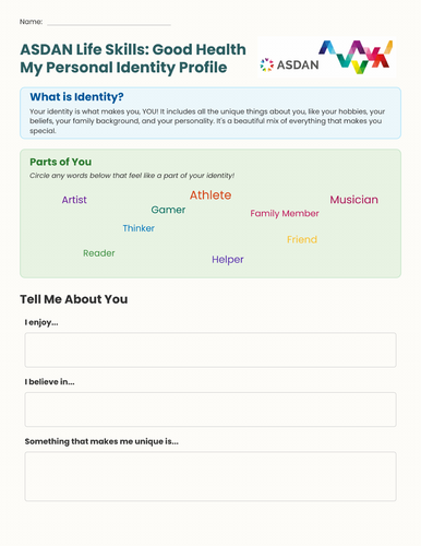 ASDAN Life Skills - Good Health - Personal Identity