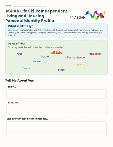 ASDAN Life Skills - Independent Living and Housing - Personality Identity Task