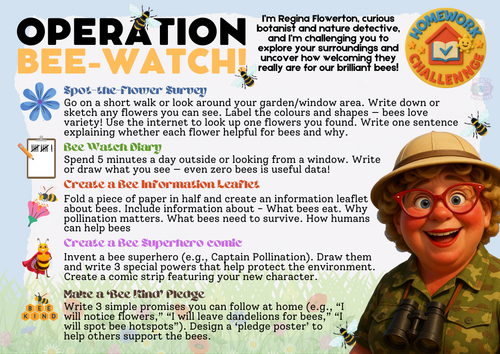 Operation Bee-Watch with Regina Flowerton! KS2 Homework Challenge