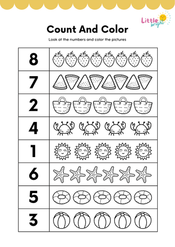 Count and Color Worksheet – EYFS / KS1 Number Recognition, Counting & Fine Motor Skills