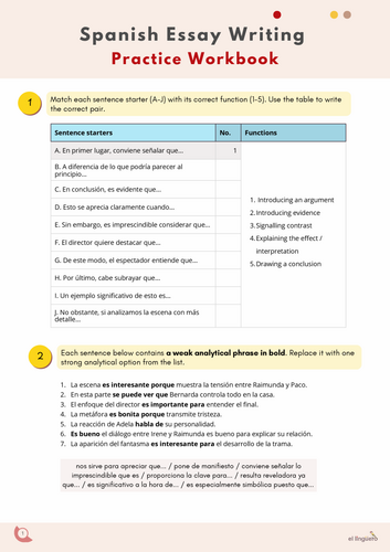 A Level Spanish Essay Writing Workbook | Teaching Resources